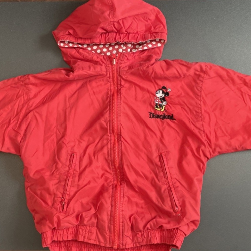VTG Disneyland Kids SMALL Minnie Windbreaker Jacket Red Linned